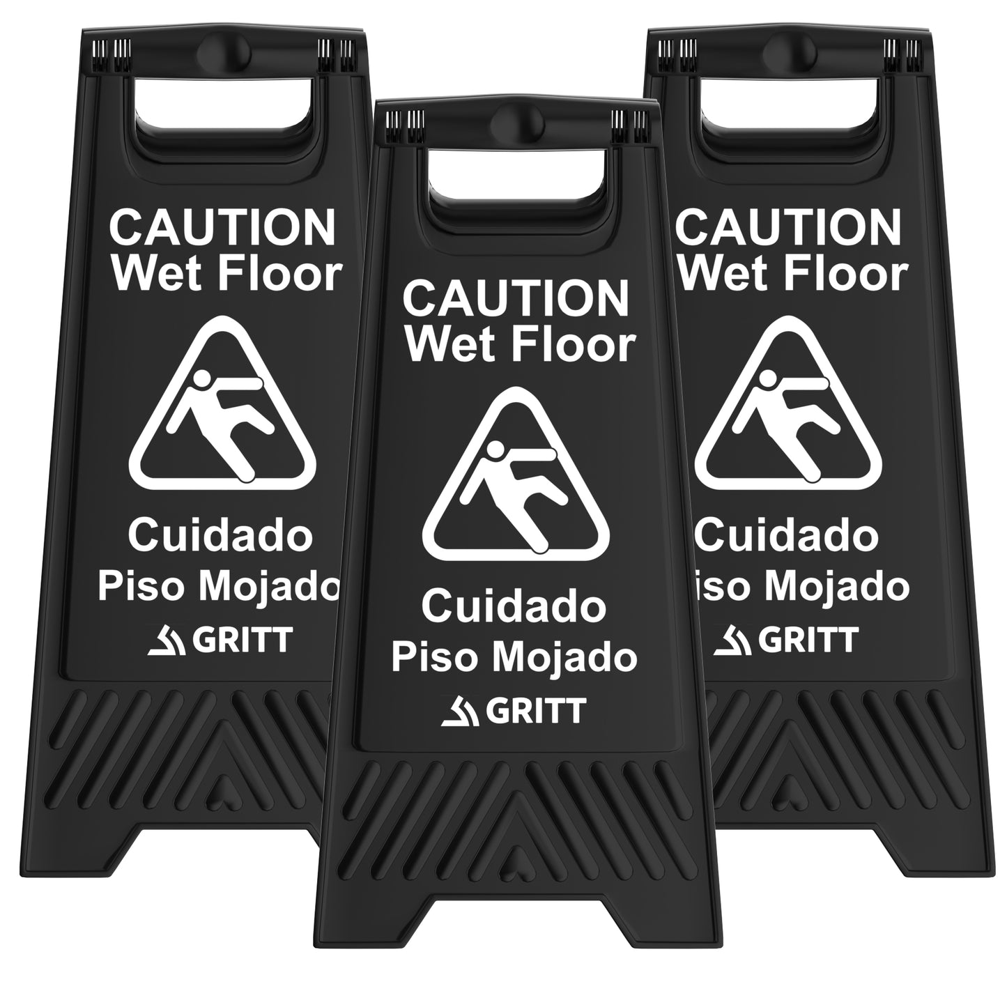 Gritt Commercial Black Caution Wet Floor Sign, Pack of 3