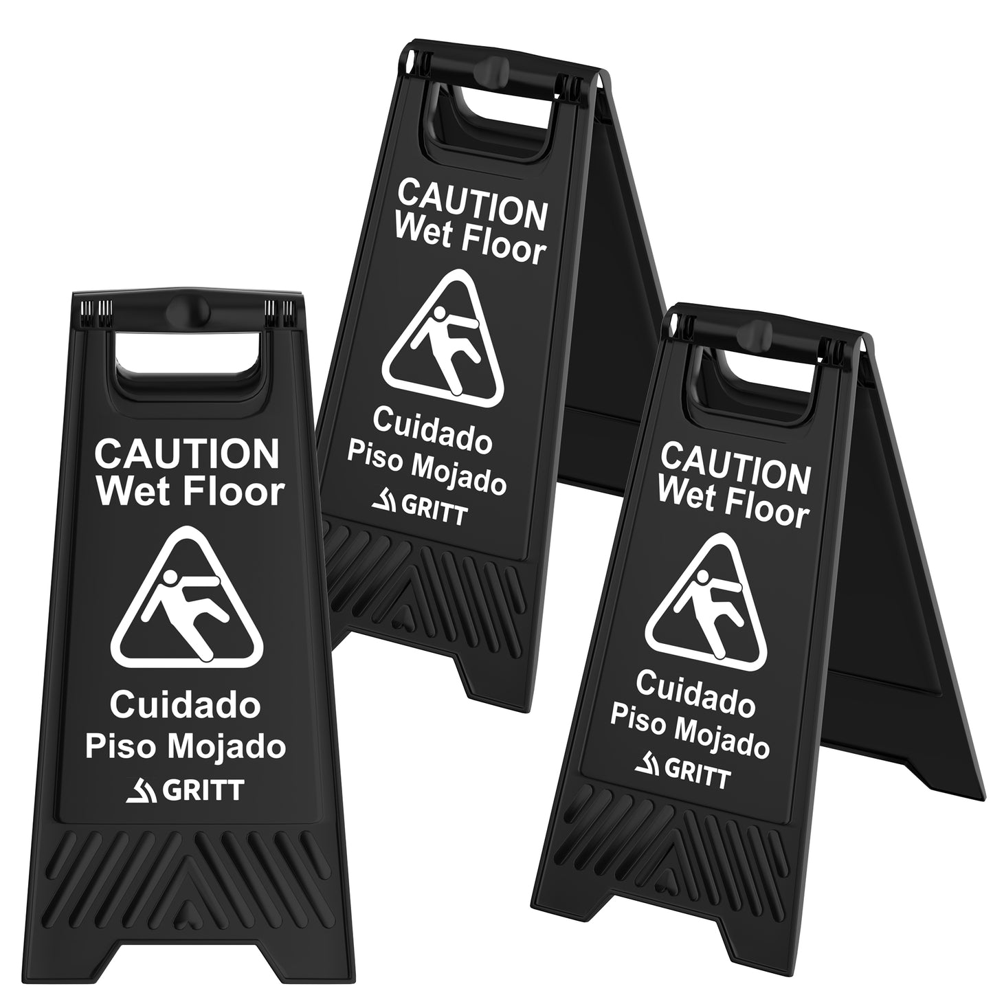 Gritt Commercial Black Caution Wet Floor Sign, Pack of 3
