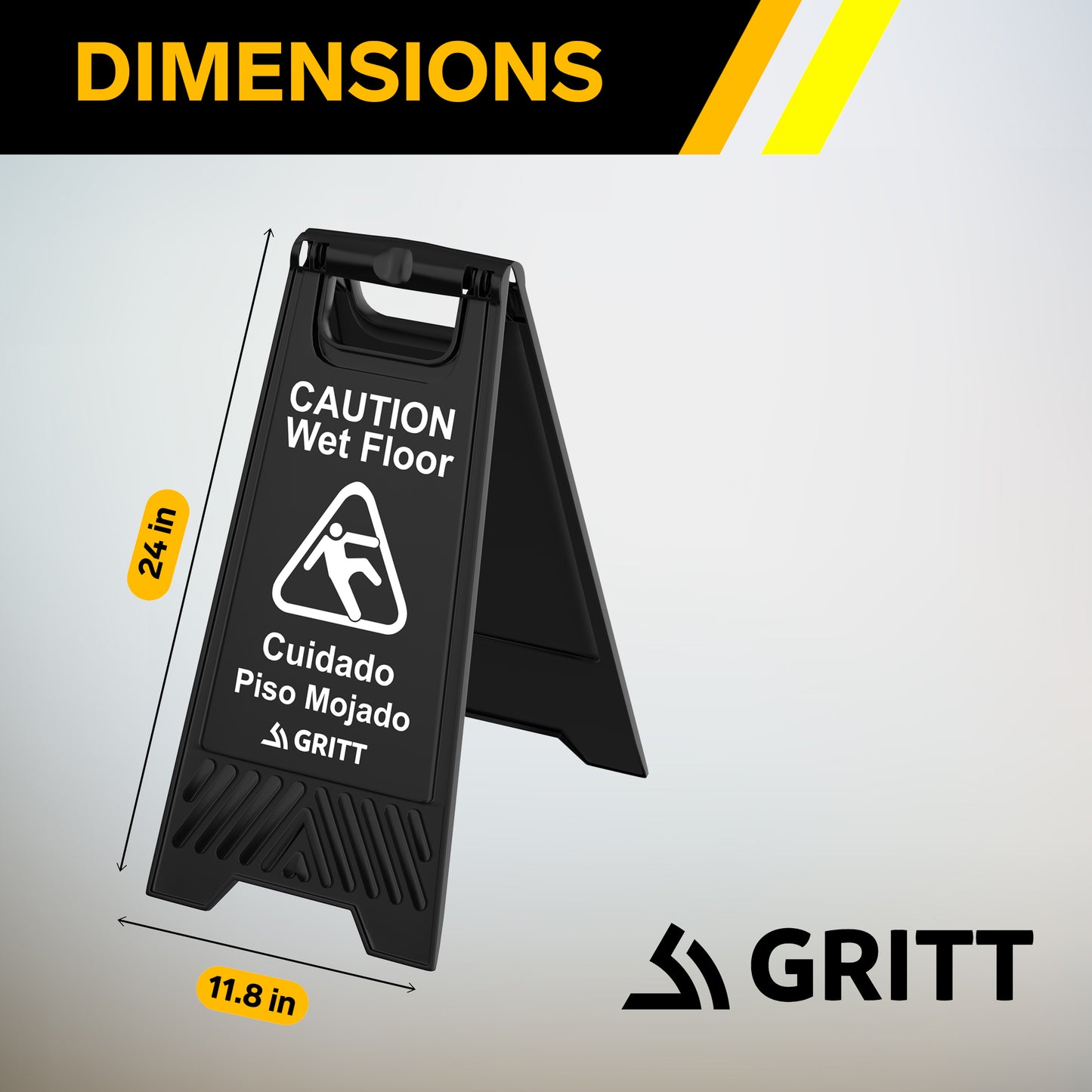 Gritt Commercial Black Caution Wet Floor Sign, Pack of 3