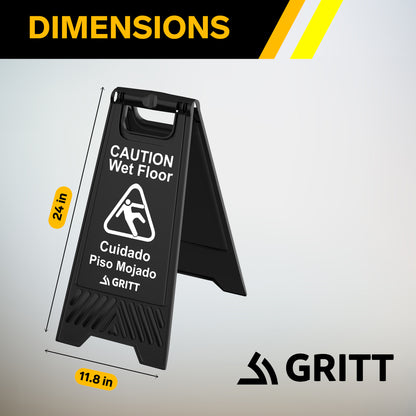 Gritt Commercial Black Caution Wet Floor Sign, Pack of 3