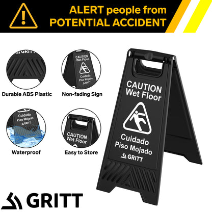 Gritt Commercial Black Caution Wet Floor Sign, Pack of 3