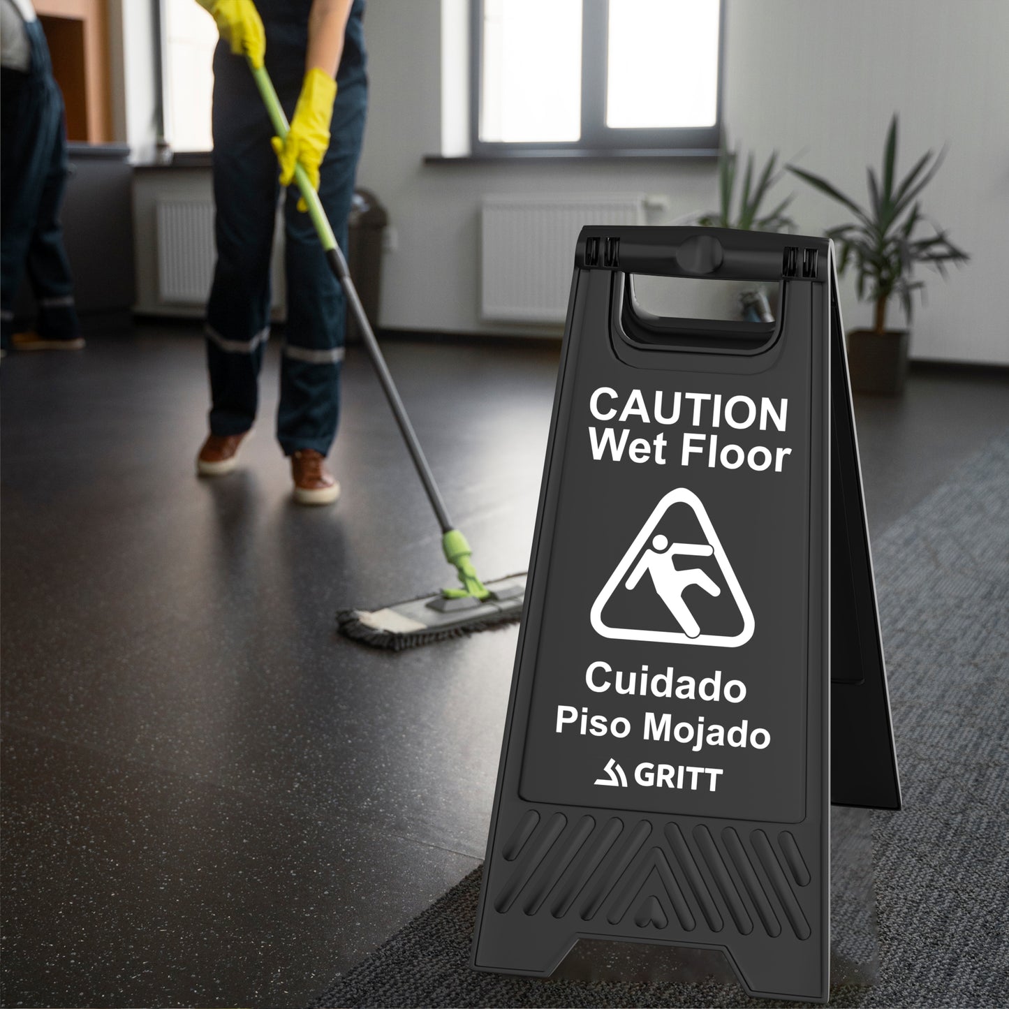 Gritt Commercial Black Caution Wet Floor Sign, Pack of 3