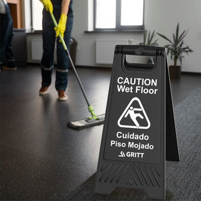 Gritt Commercial Black Caution Wet Floor Sign, Pack of 3