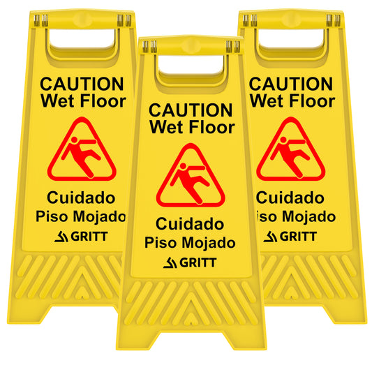 Gritt Commercial Yellow Caution Wet Floor Sign, Pack of 3