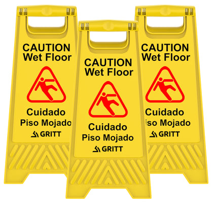Gritt Commercial Yellow Caution Wet Floor Sign, Pack of 3
