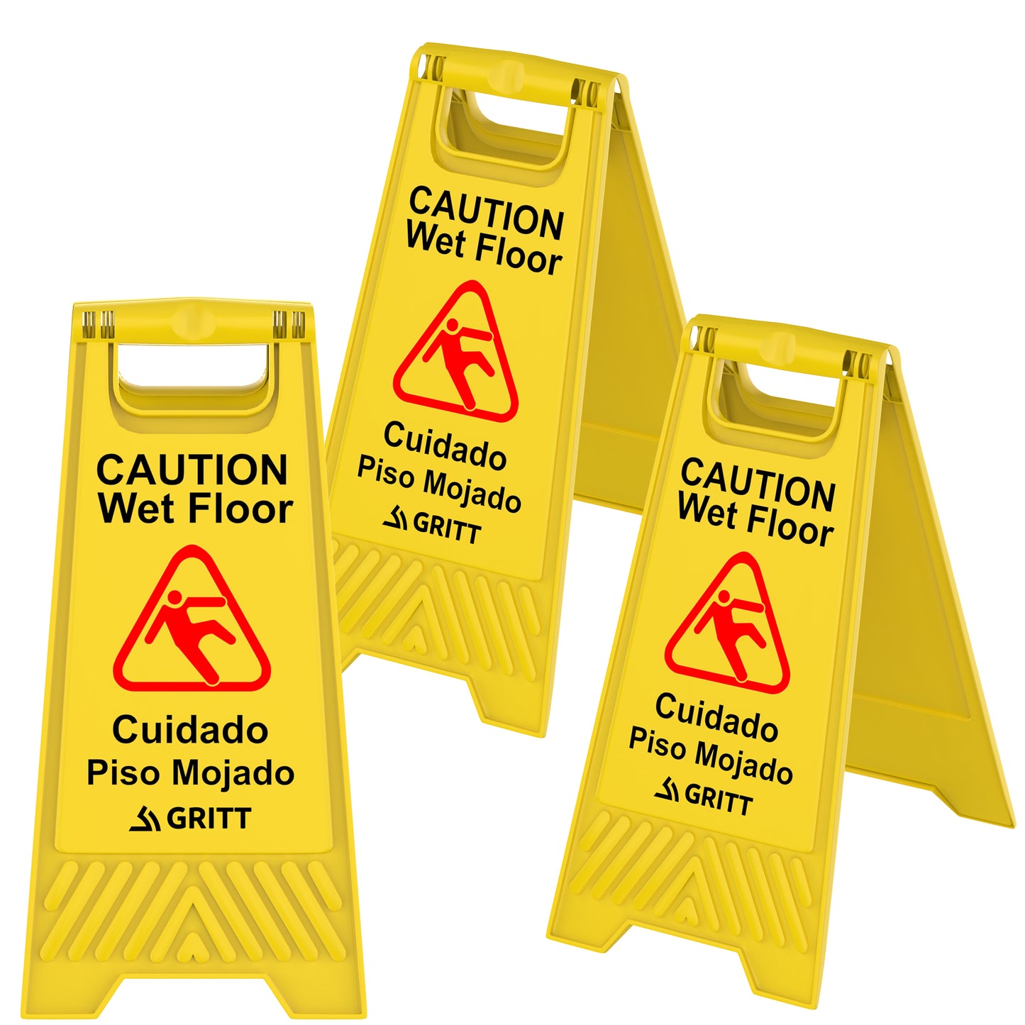 Gritt Commercial Yellow Caution Wet Floor Sign, Pack of 3