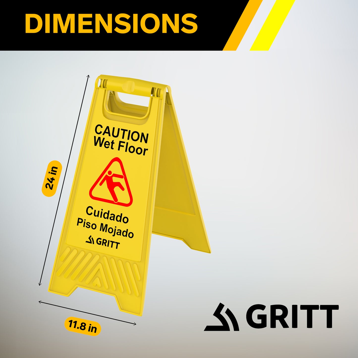 Gritt Commercial Yellow Caution Wet Floor Sign, Pack of 3