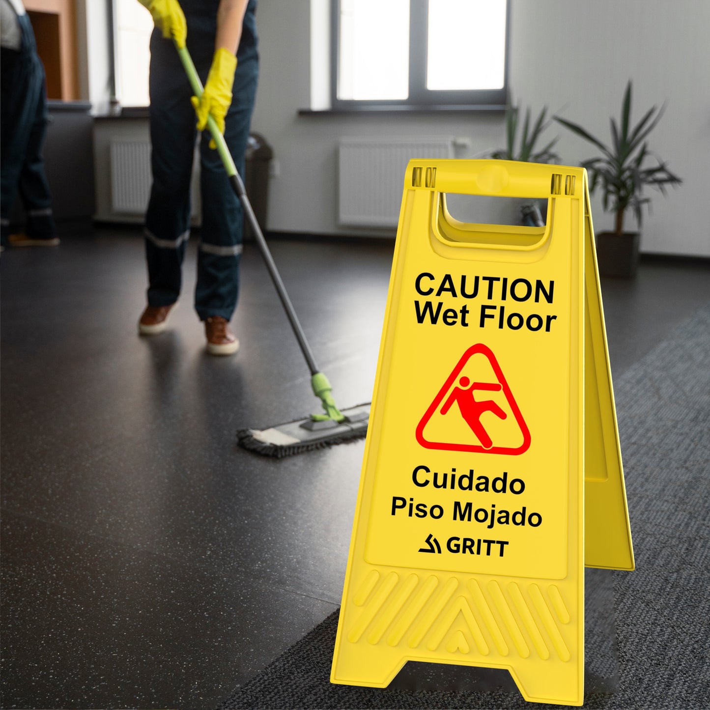 Gritt Commercial Yellow Caution Wet Floor Sign, Pack of 3