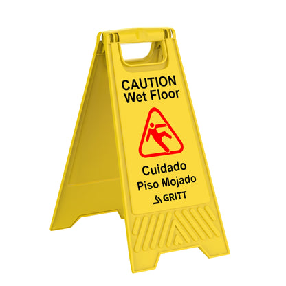 Gritt Commercial Yellow Caution Wet Floor Sign, Pack of 3