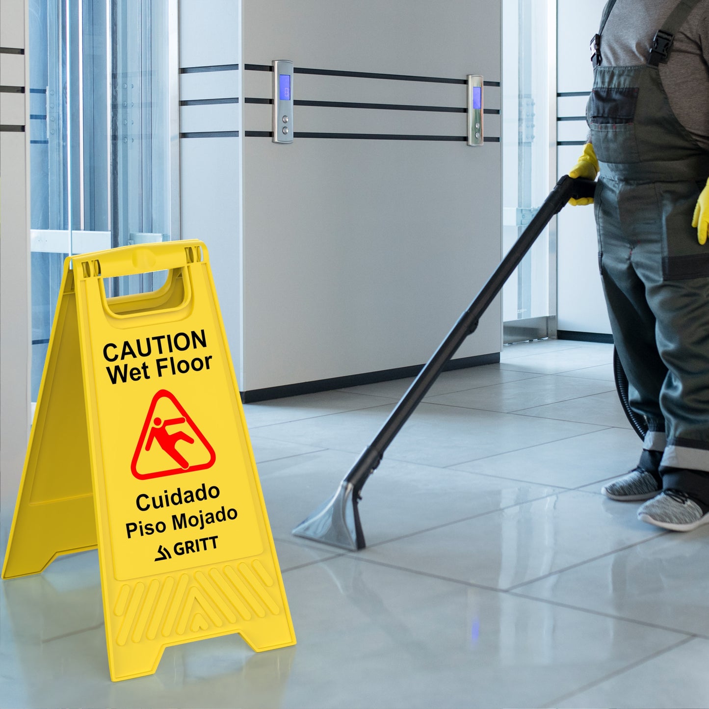 Gritt Commercial Yellow Caution Wet Floor Sign, Pack of 3