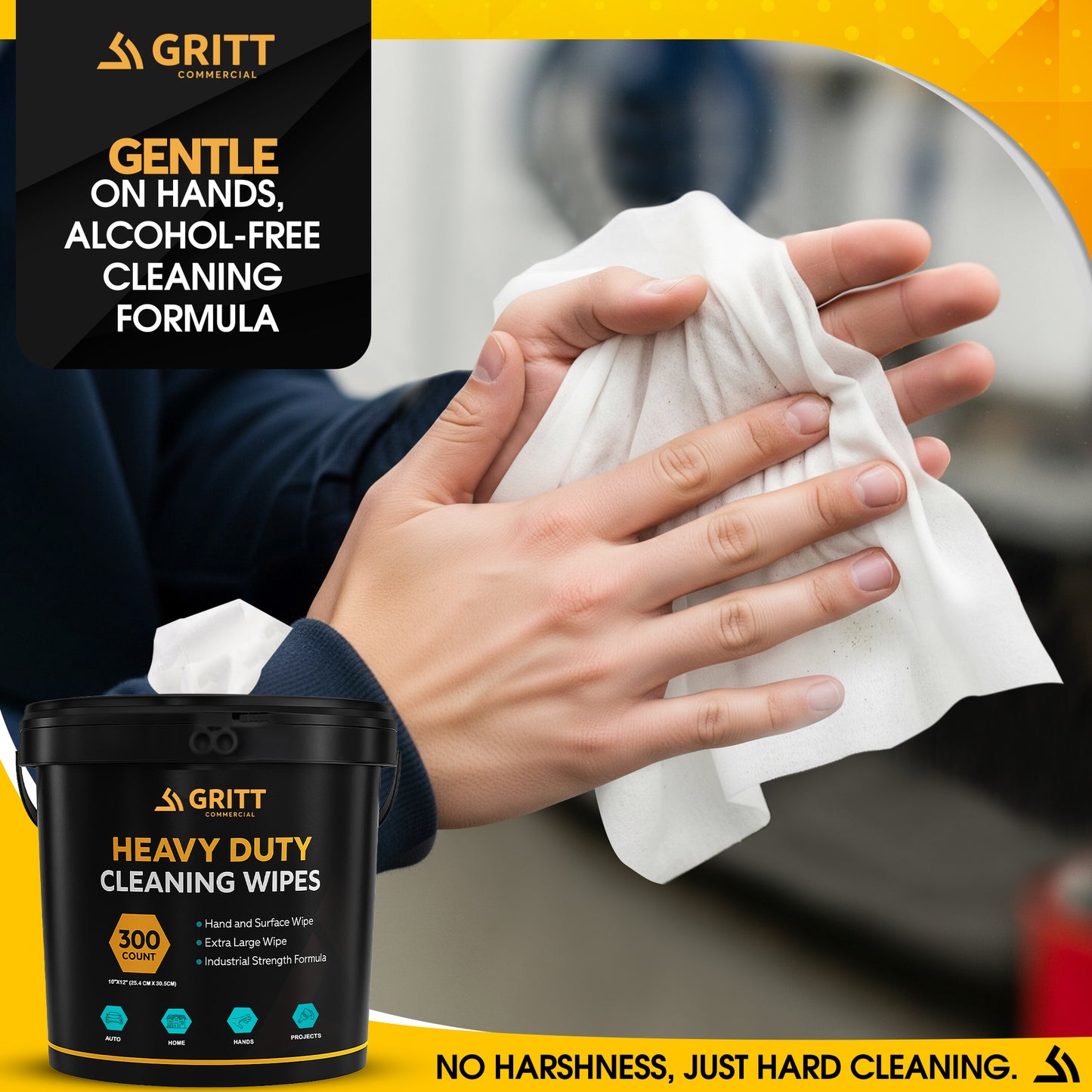 Gritt Commercial 10" x 12" 300-Count Heavy-Duty Multi-Surface Hand & Tool Wet Cleaning Wipes