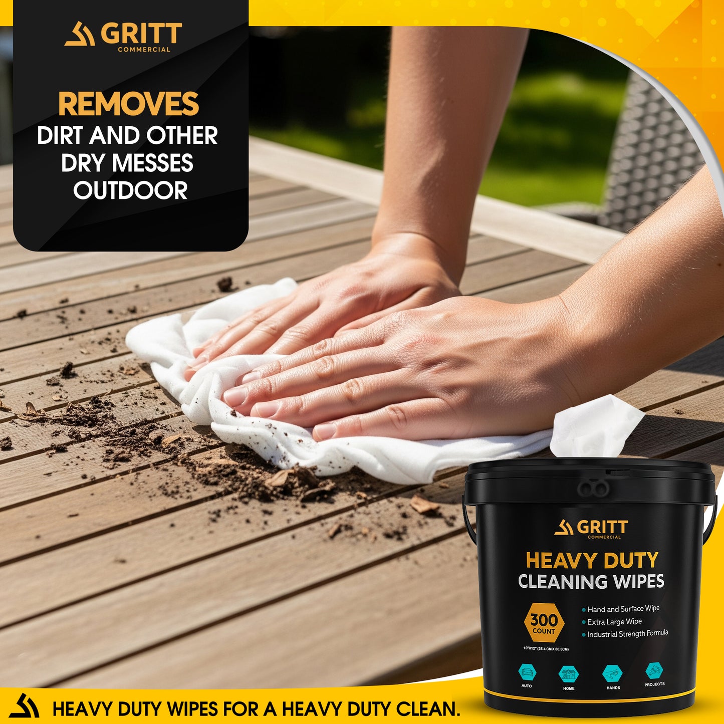 Gritt Commercial 10" x 12" 300-Count Heavy-Duty Multi-Surface Hand & Tool Wet Cleaning Wipes