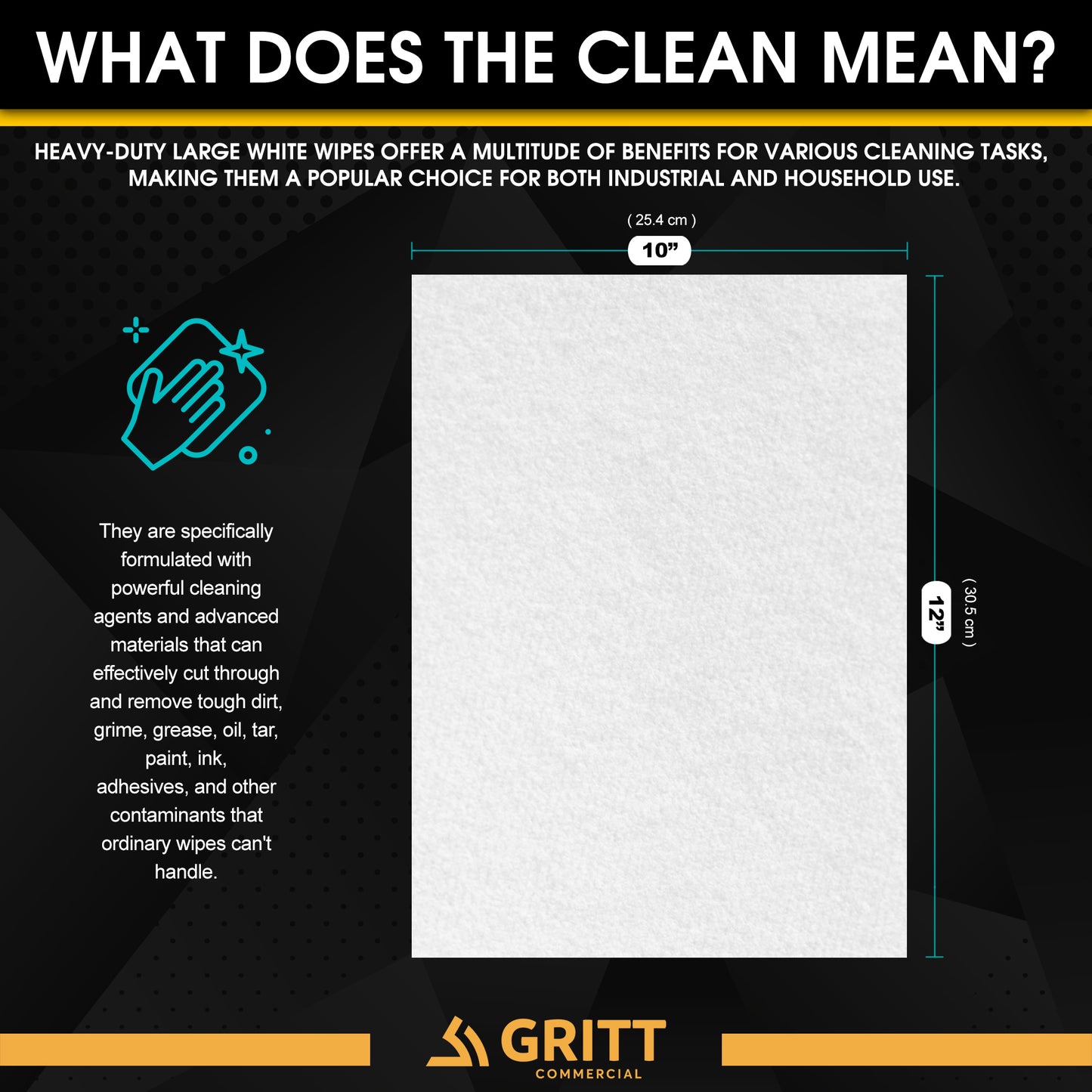 Gritt Commercial 10" x 12" 300-Count Heavy-Duty Multi-Surface Hand & Tool Wet Cleaning Wipes
