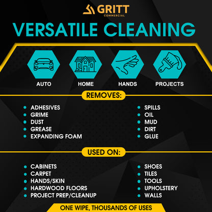 Gritt Commercial 10" x 12" 300-Count Heavy-Duty Multi-Surface Hand & Tool Wet Cleaning Wipes
