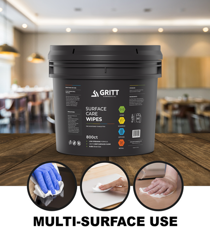 Gritt Commercial 6" x 8" 800-Count Premium Surface Care All-Purpose Cleaner Wipes and Bucket