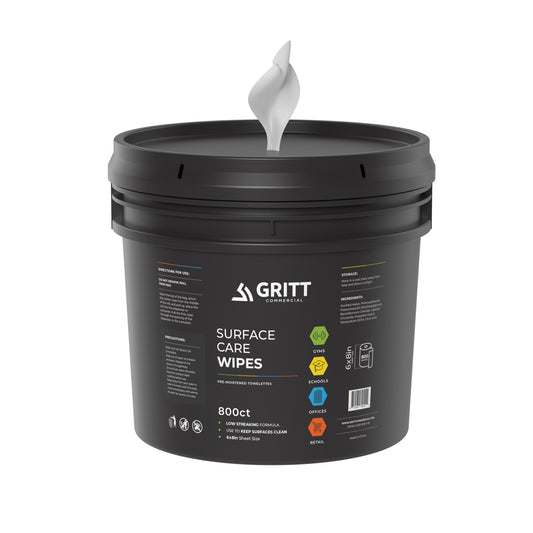 Gritt Commercial 6" x 8" 800-Count Premium Surface Care All-Purpose Cleaner Wipes and Bucket
