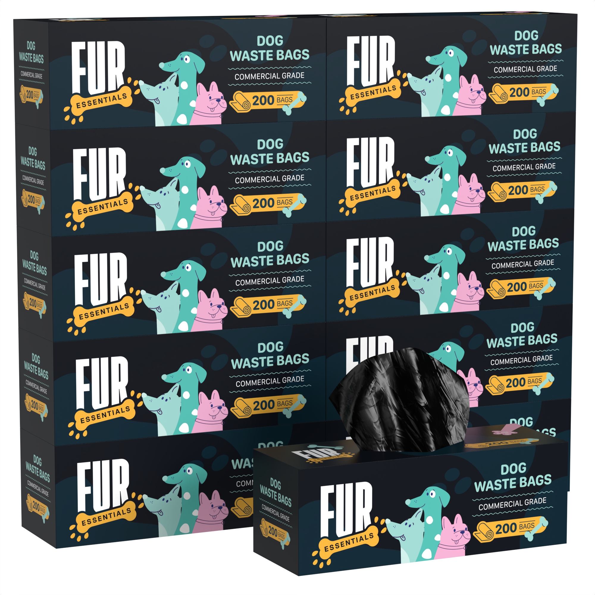 Fur Essentials 2,000 Pet Waste Station Bags, 200 Bags per Roll, 10 Rolls, Commercial Grade Pet Waste Station Refill Bags, 8×13 Inch Bag