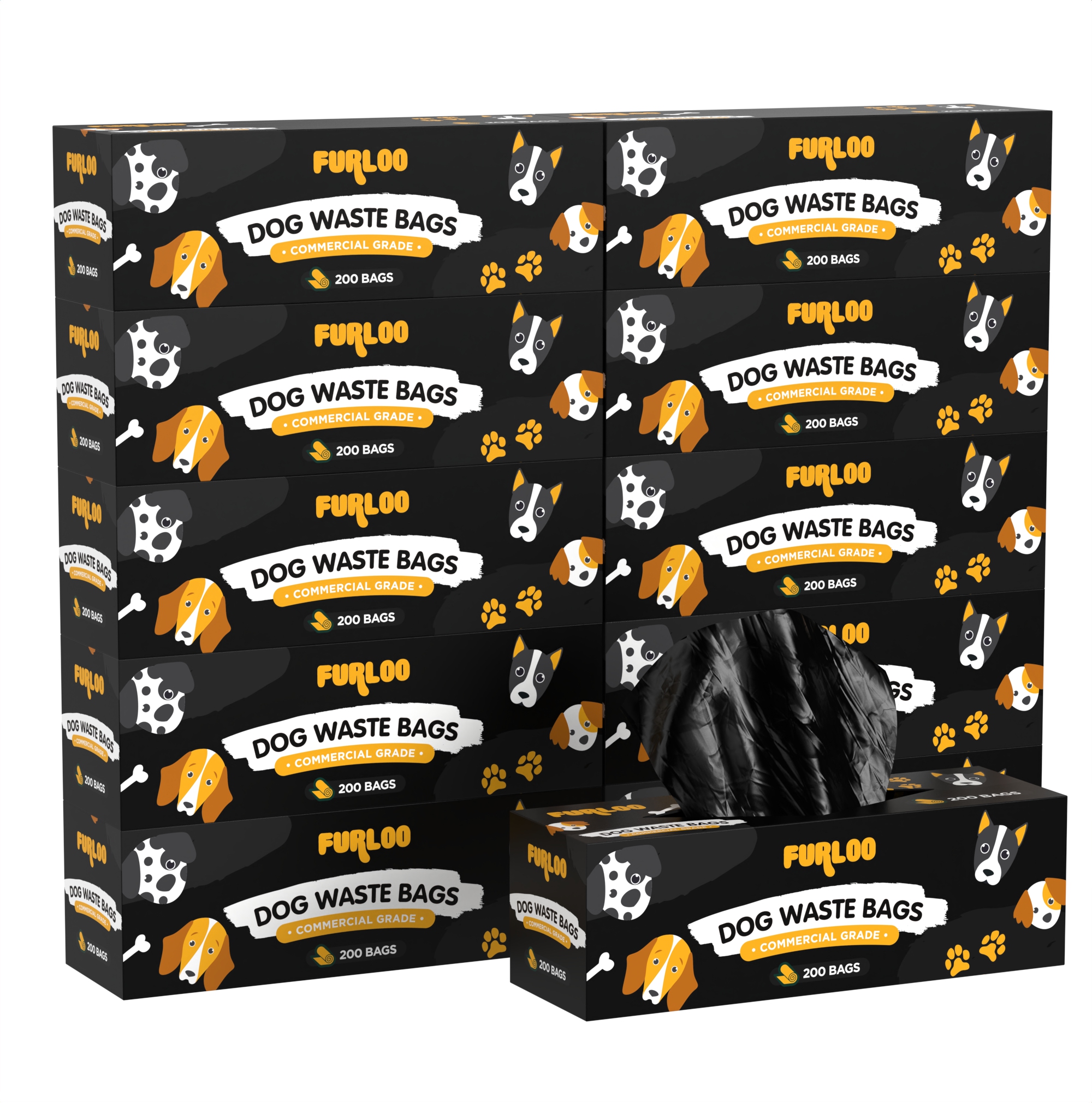 Furloo 2,000 Pet Waste Station Bags, 200 Bags per Roll, 10 Rolls, Commercial Grade Pet Waste Station Refill Bags, 8×13 Inch Bag